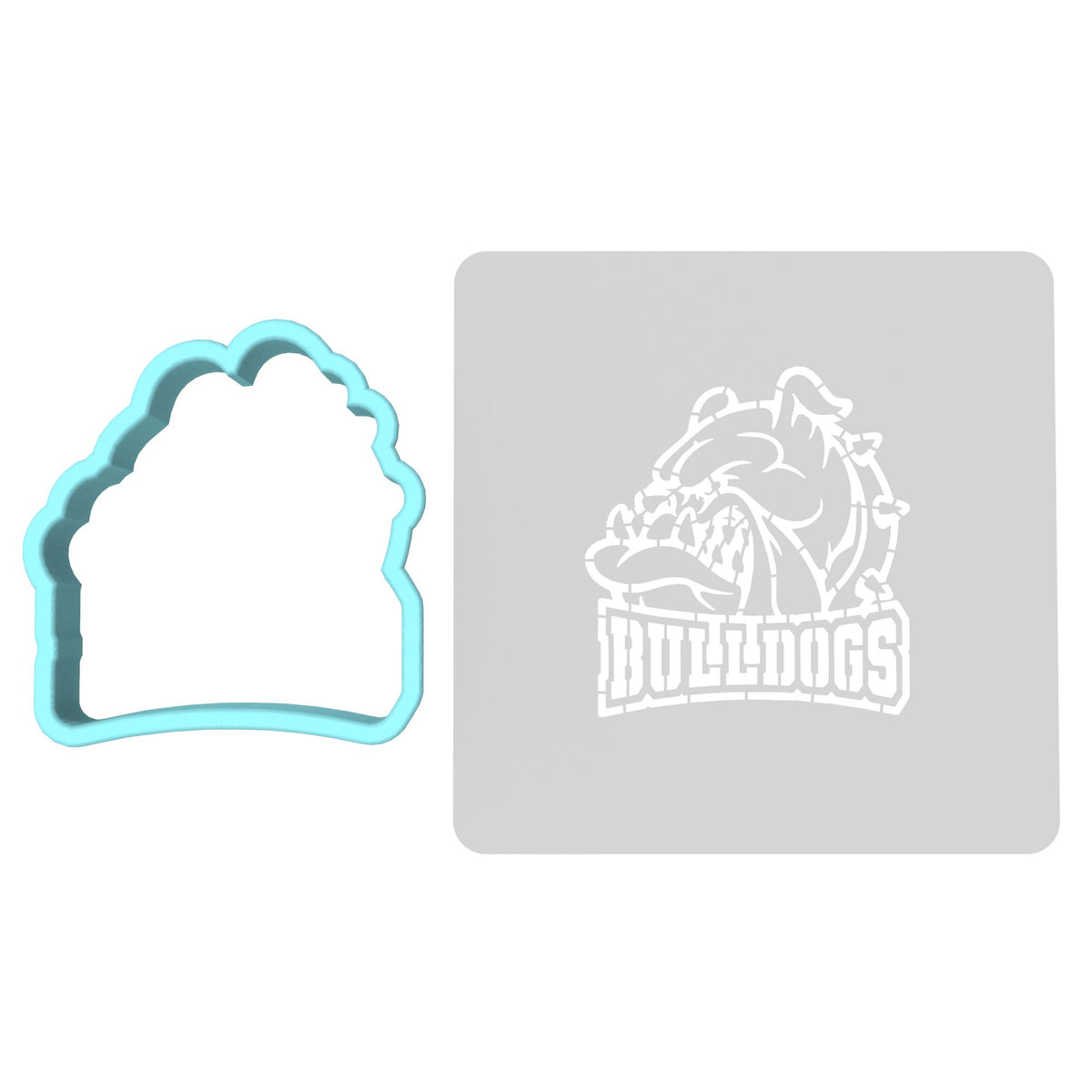 Bulldog Face Words Cookie Cutter | Stamp | Stencil #1 Animals & Dinosaurs Cookie Cutter Lady MINI - 2 Inches (5cm) **BUNDLE** Cutter + Stencil 