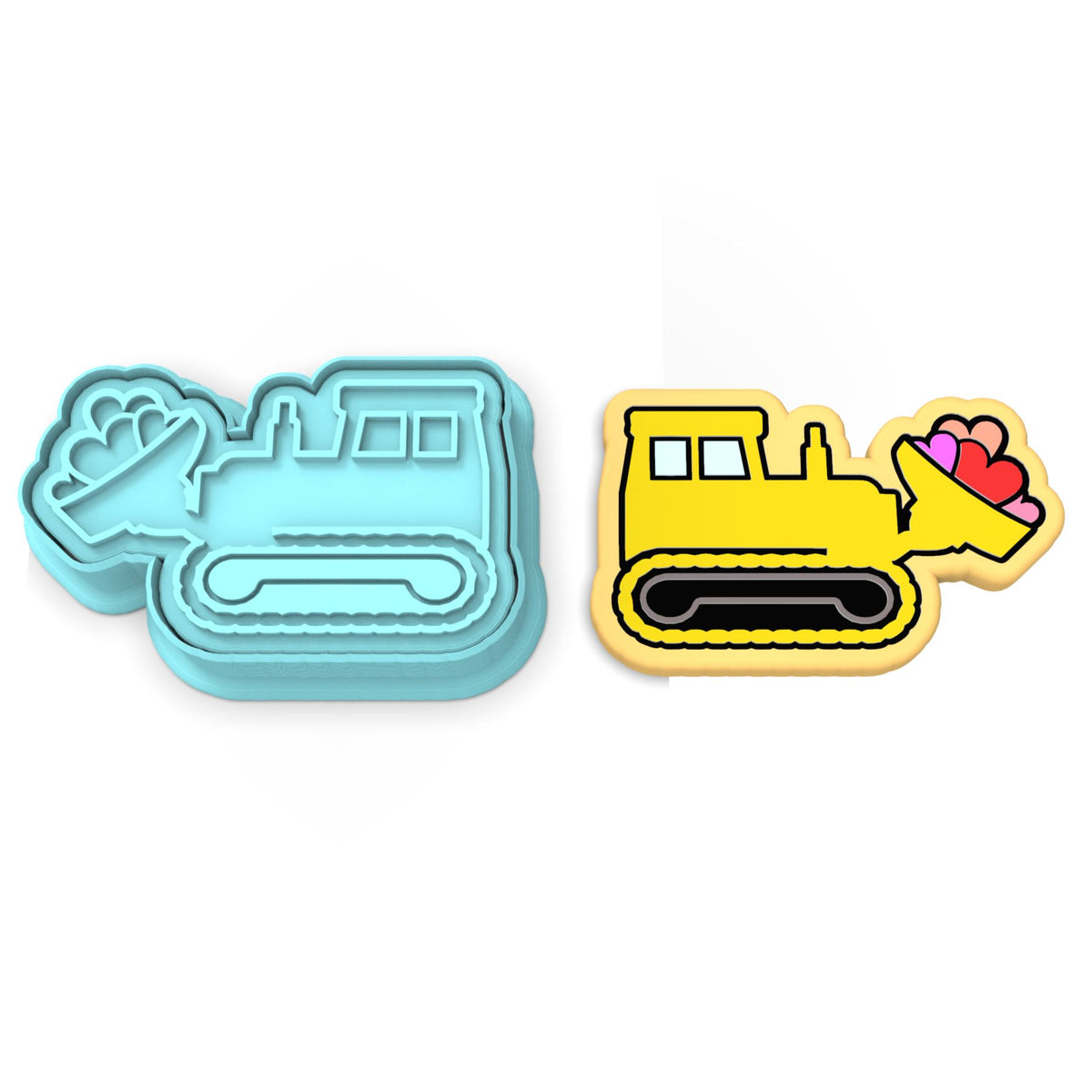 Bulldozer Hearts Cookie Cutter | Stamp | Stencil #1 Comic Book / Vehicles Cookie Cutter Lady 2 Inch Small Cupcake Cutter + Stamp No