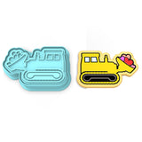 Bulldozer Hearts Cookie Cutter | Stamp | Stencil #1 Comic Book / Vehicles Cookie Cutter Lady 2 Inch Small Cupcake Cutter + Stamp No
