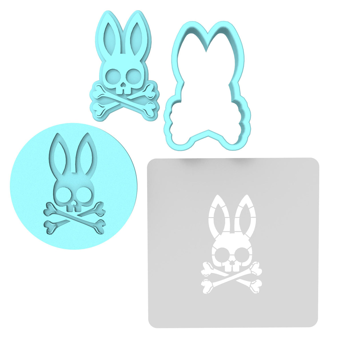 Bunny Bones Criss Cross Cookie Cutter | Stamp | Stencil #1 Animals & Dinosaurs Cookie Cutter Lady MINI - 2 Inches (5cm) **FULL SET BUNDLE** Cutter + Stamp + Stencil + Debosser **BEST DEAL** 