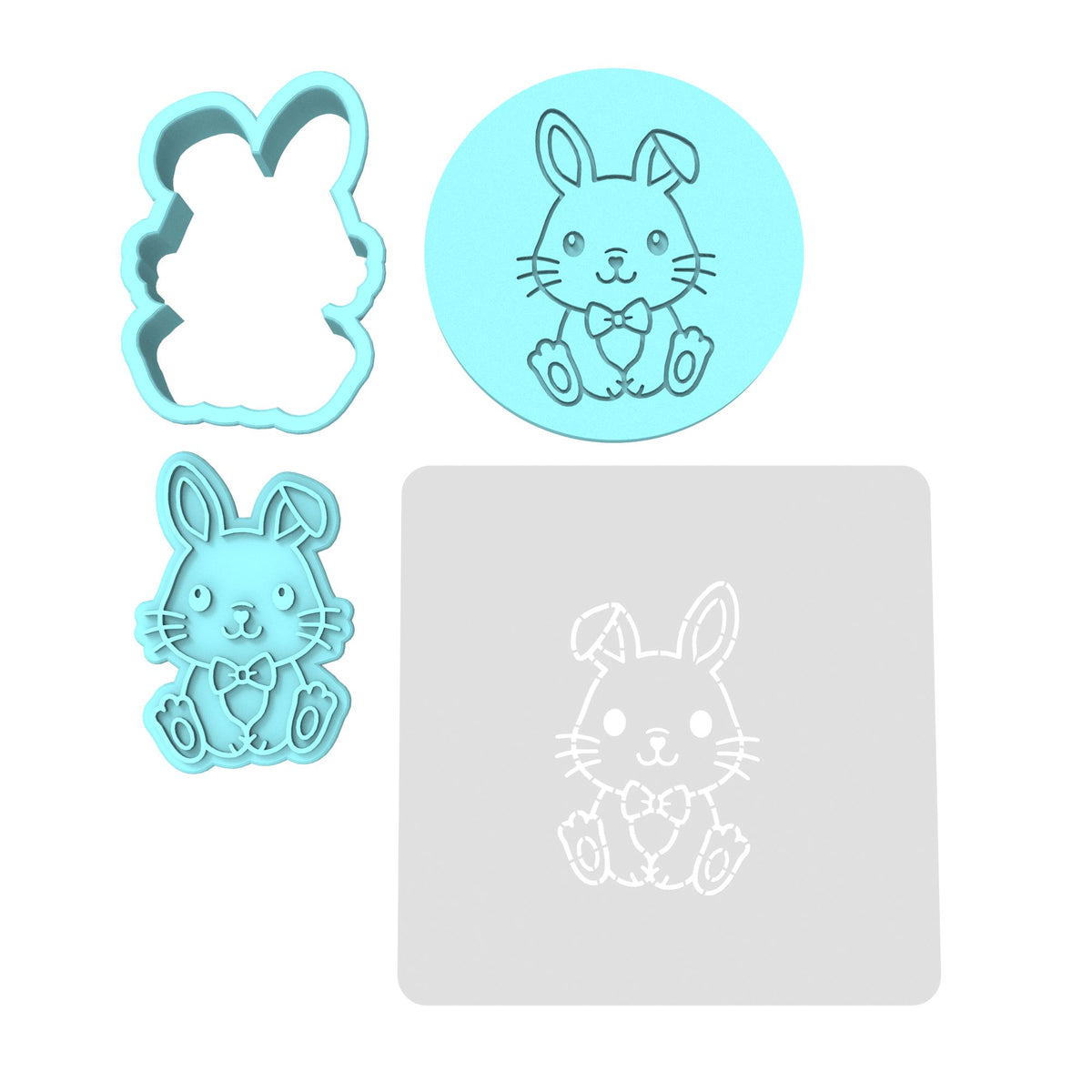 Bunny Boy Cookie Cutter | Stamp | Stencil #2 Animals & Dinosaurs Cookie Cutter Lady MINI - 2 Inches (5cm) **FULL SET BUNDLE** Cutter + Stamp + Stencil + Debosser **BEST DEAL** 