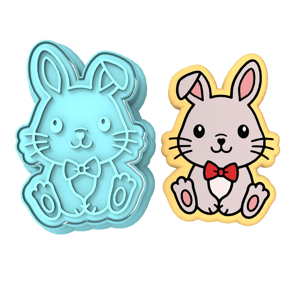Bunny Boy Cookie Cutter | Stamp | Stencil #2 Animals & Dinosaurs Cookie Cutter Lady MINI - 2 Inches (5cm) **BUNDLE** Cutter + Stamp 