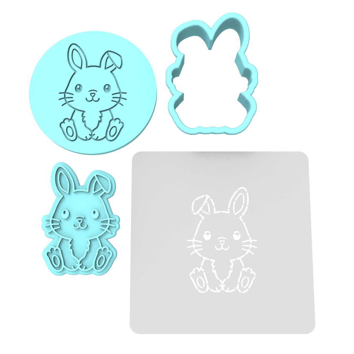 Bunny Cookie Cutter | Stamp | Stencil #B Animals & Dinosaurs Cookie Cutter Lady MINI - 2 Inches (5cm) **FULL SET BUNDLE** Cutter + Stamp + Stencil + Debosser **BEST DEAL** 