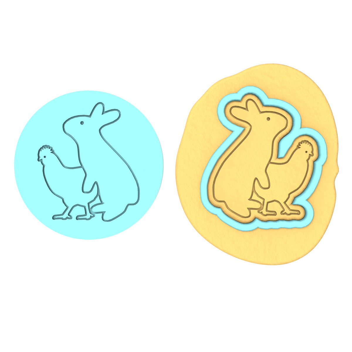 Bunny Humping Chicken Cookie Cutter | Stamp | Stencil #1 Animals & Dinosaurs Cookie Cutter Lady MINI - 2 Inches (5cm) **BUNDLE** Cutter + Debosser 