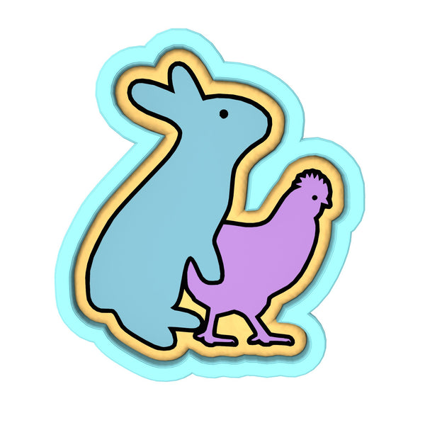 Bunny Humping Chicken Cookie Cutter | Stamp | Stencil #1 Animals & Dinosaurs Cookie Cutter Lady 