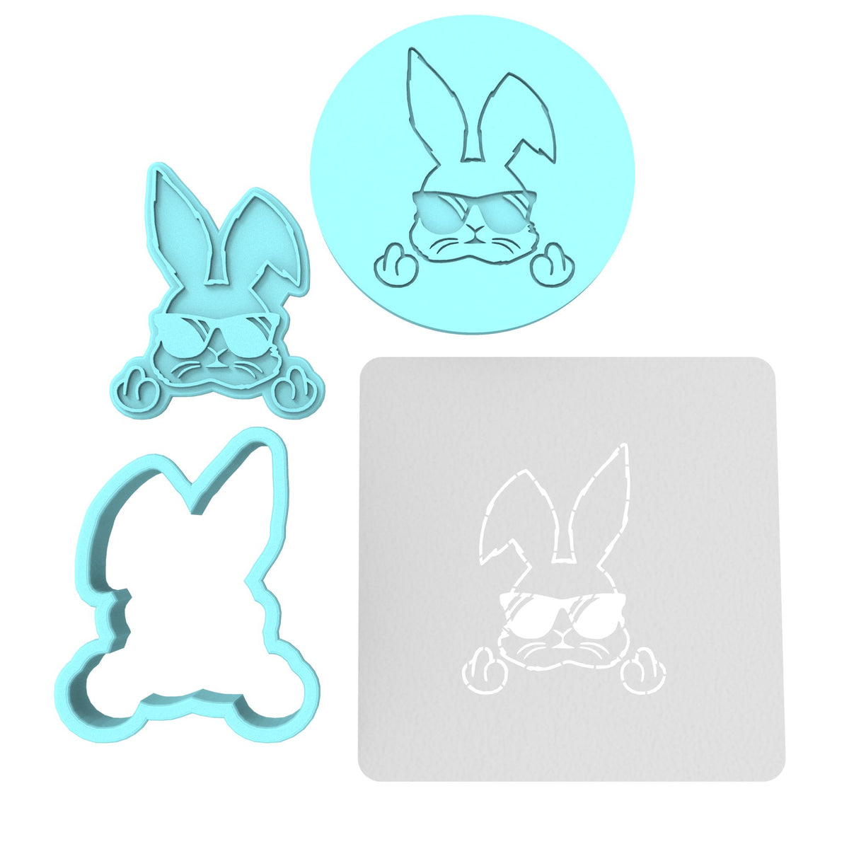 Bunny Middle Fingers Cookie Cutter | Stamp | Stencil #1 Animals & Dinosaurs Cookie Cutter Lady MINI - 2 Inches (5cm) **FULL SET BUNDLE** Cutter + Stamp + Stencil + Debosser **BEST DEAL** 