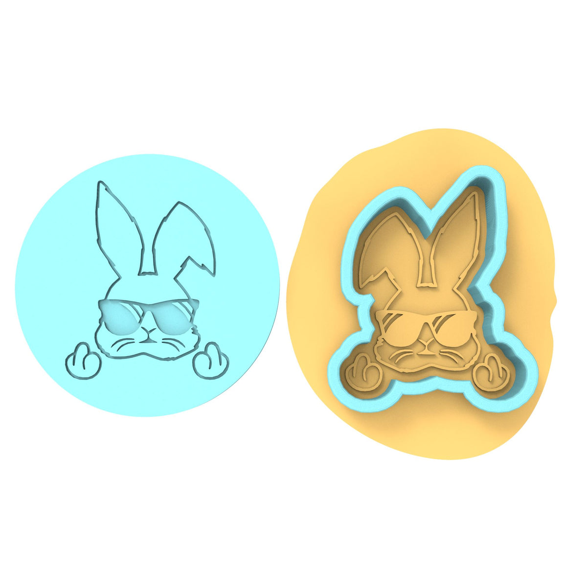 Bunny Middle Fingers Cookie Cutter | Stamp | Stencil #1 Animals & Dinosaurs Cookie Cutter Lady MINI - 2 Inches (5cm) **BUNDLE** Cutter + Debosser 