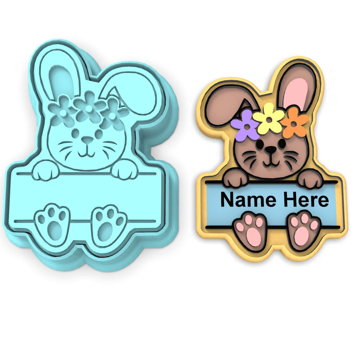 Bunny Name Plaque Girl Cookie Cutter | Stamp | Stencil #1