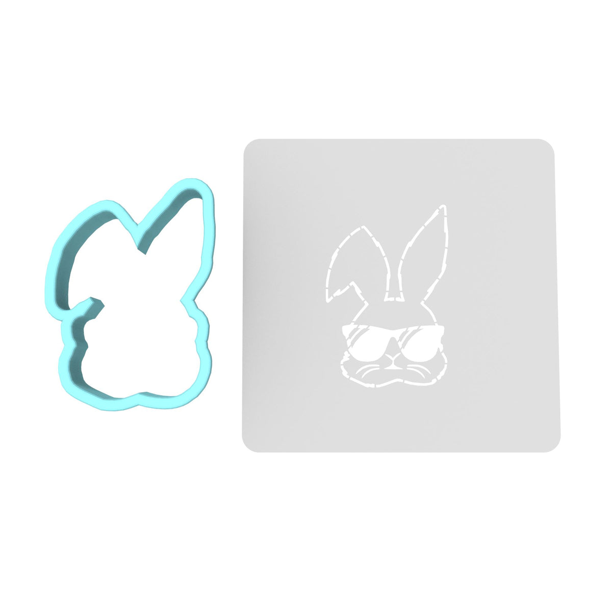 Bunny Sunglasses Cookie Cutter | Stamp | Stencil #1 Animals & Dinosaurs Cookie Cutter Lady MINI - 2 Inches (5cm) **BUNDLE** Cutter + Stencil 