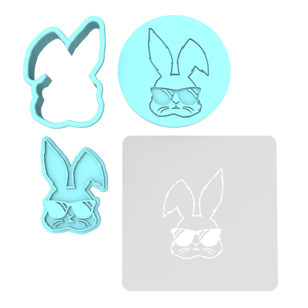 Bunny Sunglasses Cookie Cutter | Stamp | Stencil #1 Animals & Dinosaurs Cookie Cutter Lady MINI - 2 Inches (5cm) **FULL SET BUNDLE** Cutter + Stamp + Stencil + Debosser **BEST DEAL** 