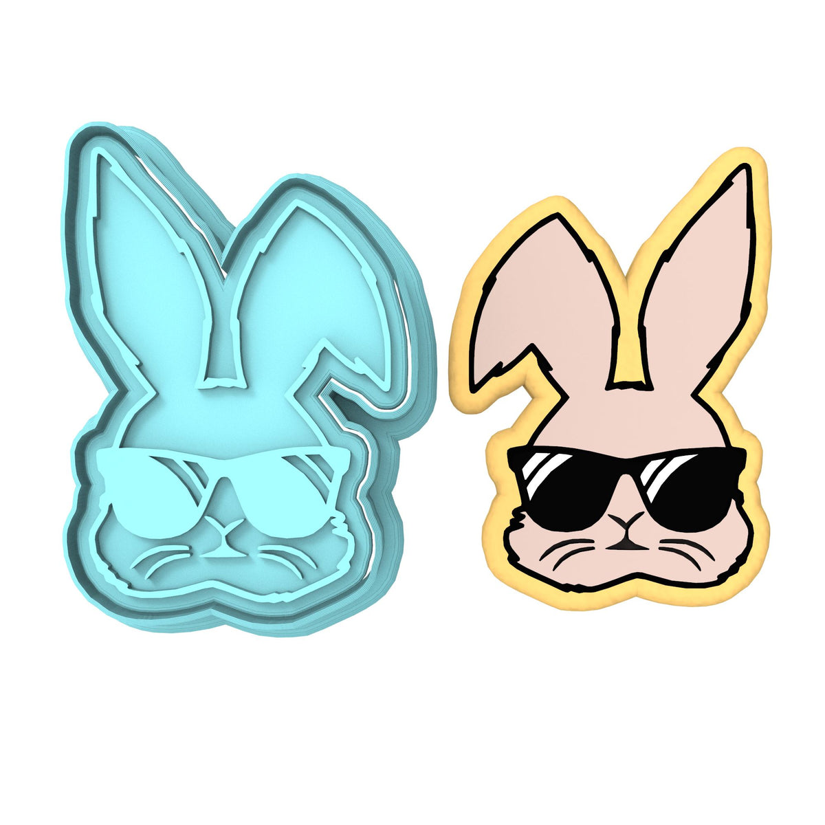 Bunny Sunglasses Cookie Cutter | Stamp | Stencil #1 Animals & Dinosaurs Cookie Cutter Lady MINI - 2 Inches (5cm) **BUNDLE** Cutter + Stamp 