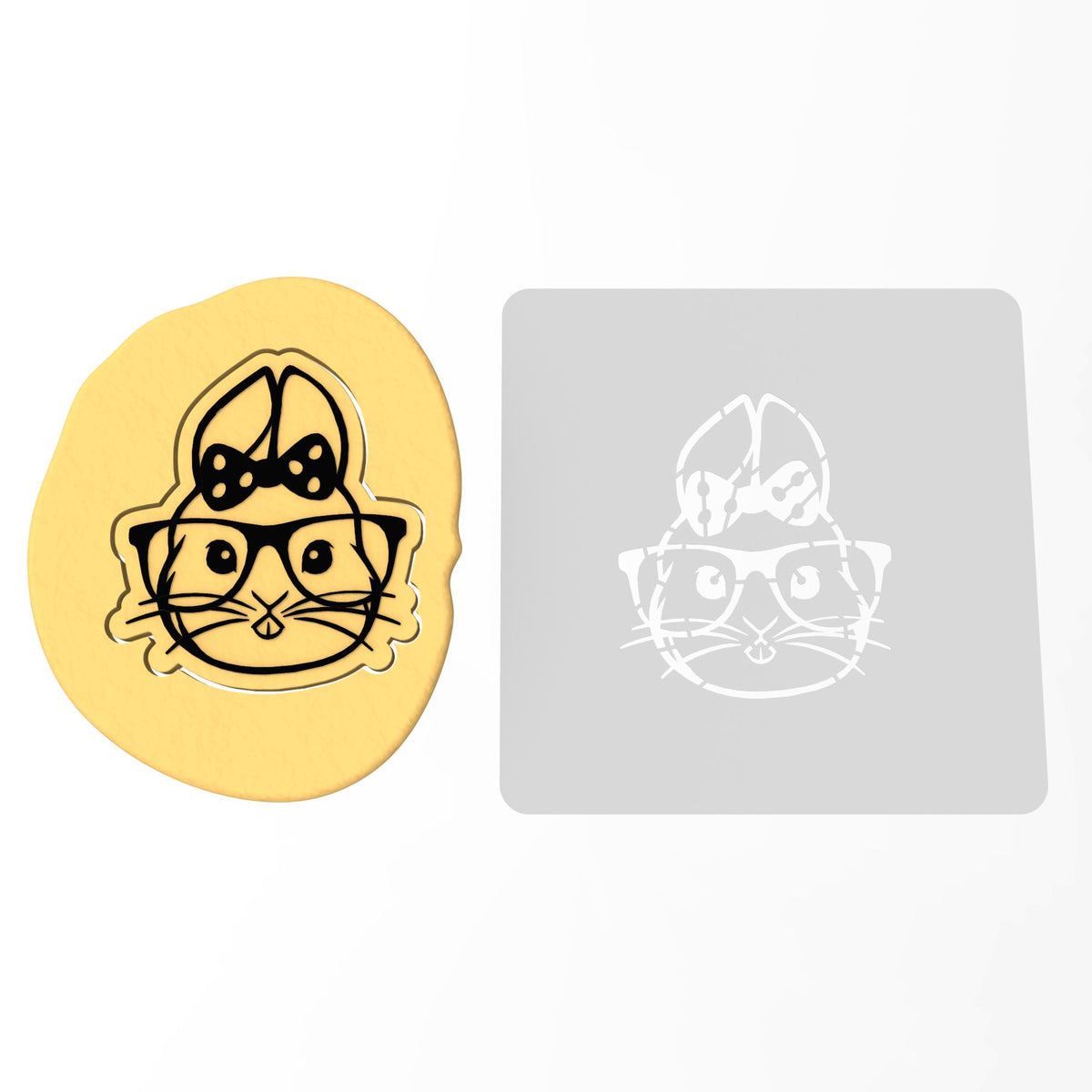 Bunny with Bow and Glasses Cookie Cutter | Stamp | Stencil #1