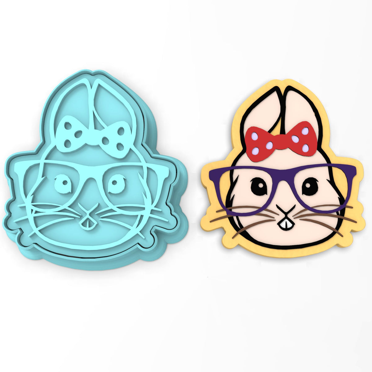 Bunny with Bow and Glasses Cookie Cutter | Stamp | Stencil #1