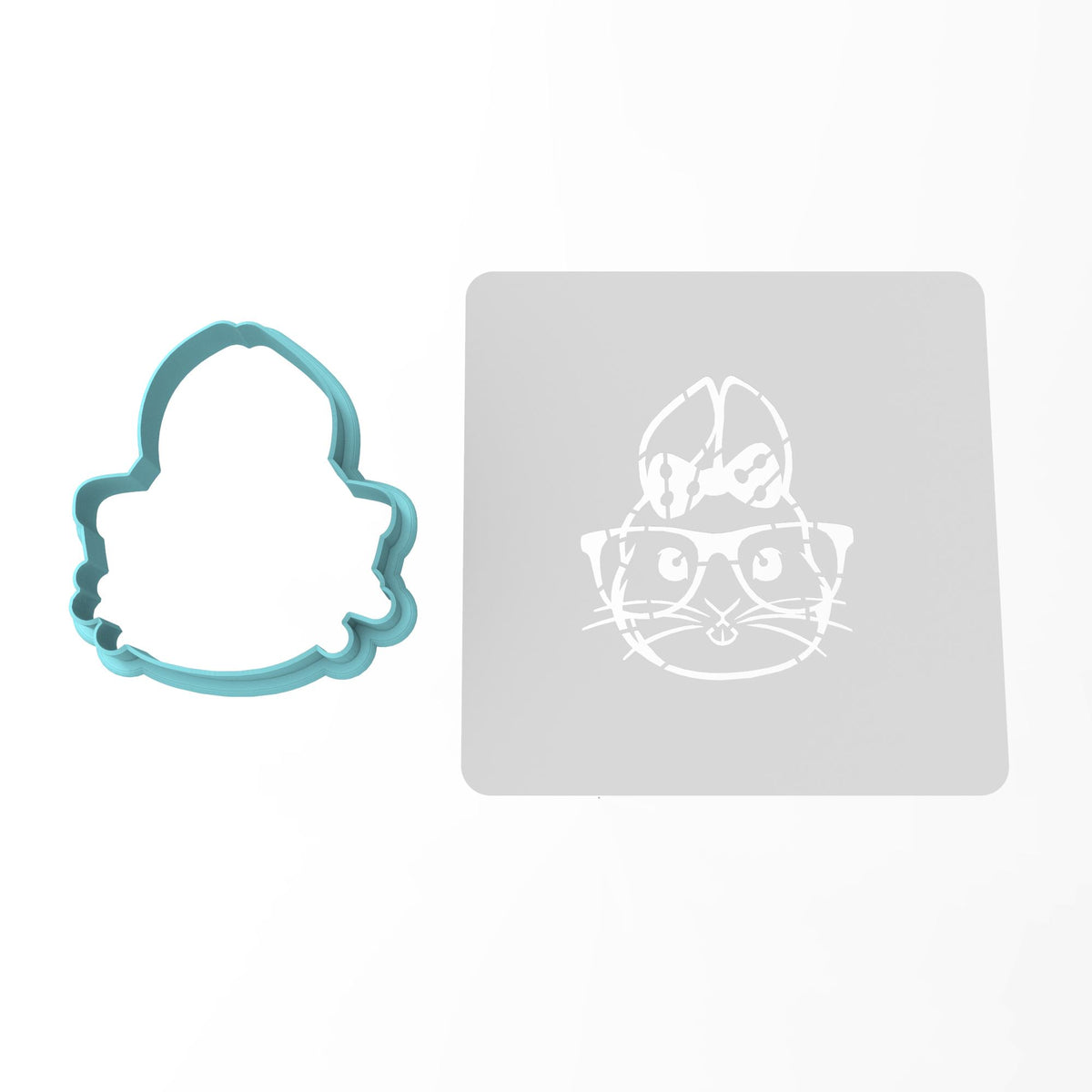 Bunny with Bow and Glasses Cookie Cutter | Stamp | Stencil #1