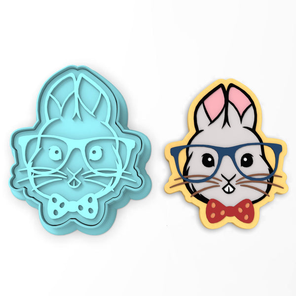 Bunny with Glasses and Bowtie Cookie Cutter | Stamp | Stencil #1
