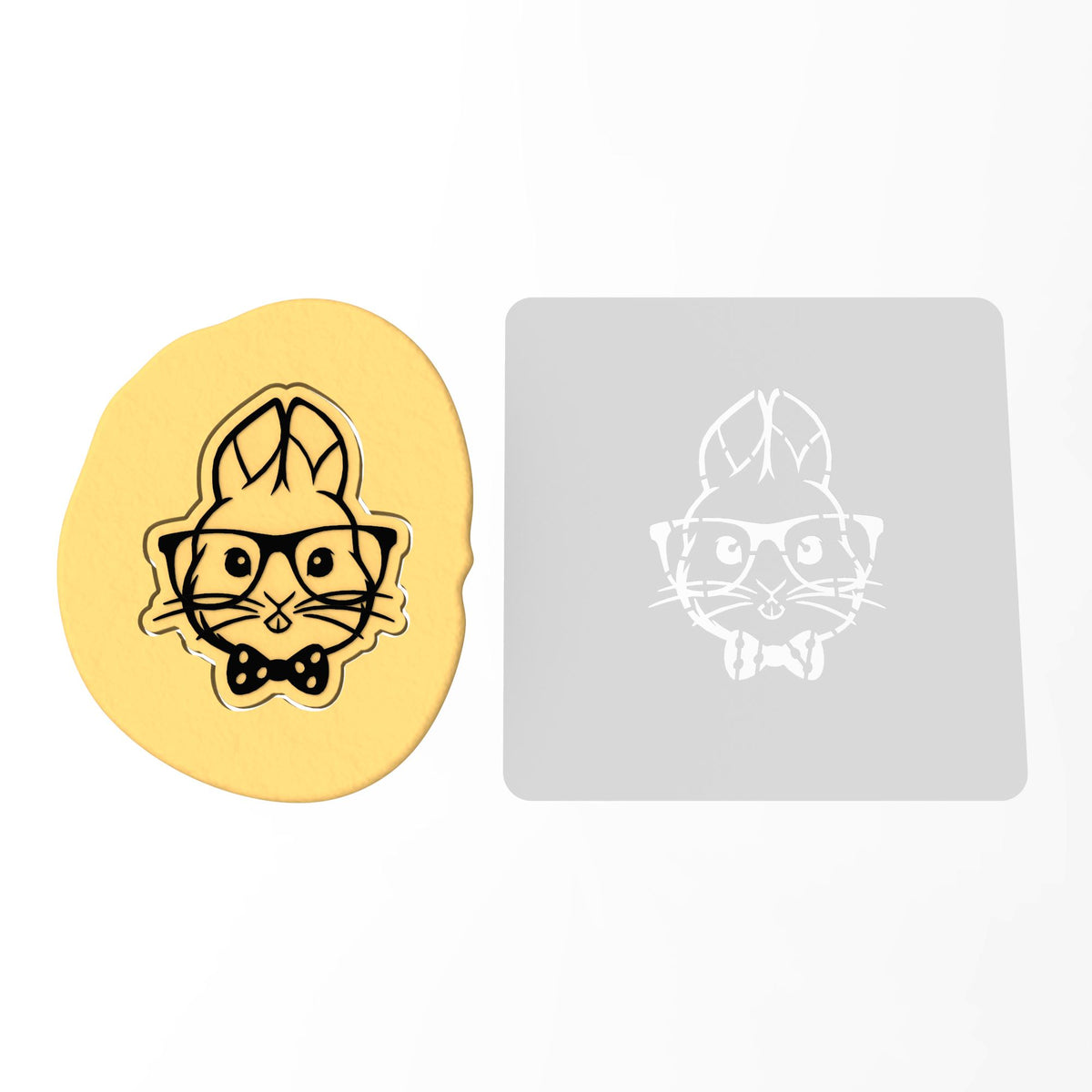 Bunny with Glasses and Bowtie Cookie Cutter | Stamp | Stencil #1