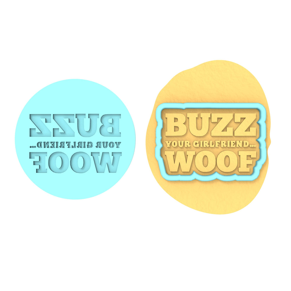 Buzz Your Girlfriend Woof Cookie Cutter | Stamp | Stencil Xmas / Winter / NYE Cookie Cutter Lady MINI - 2 Inches (5cm) **BUNDLE** Cutter + Debosser 
