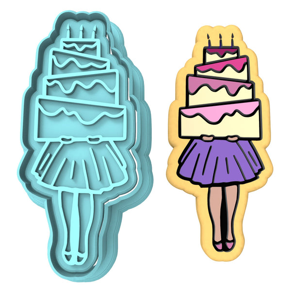 Cake Girl Cookie Cutter | Stamp | Stencil #1