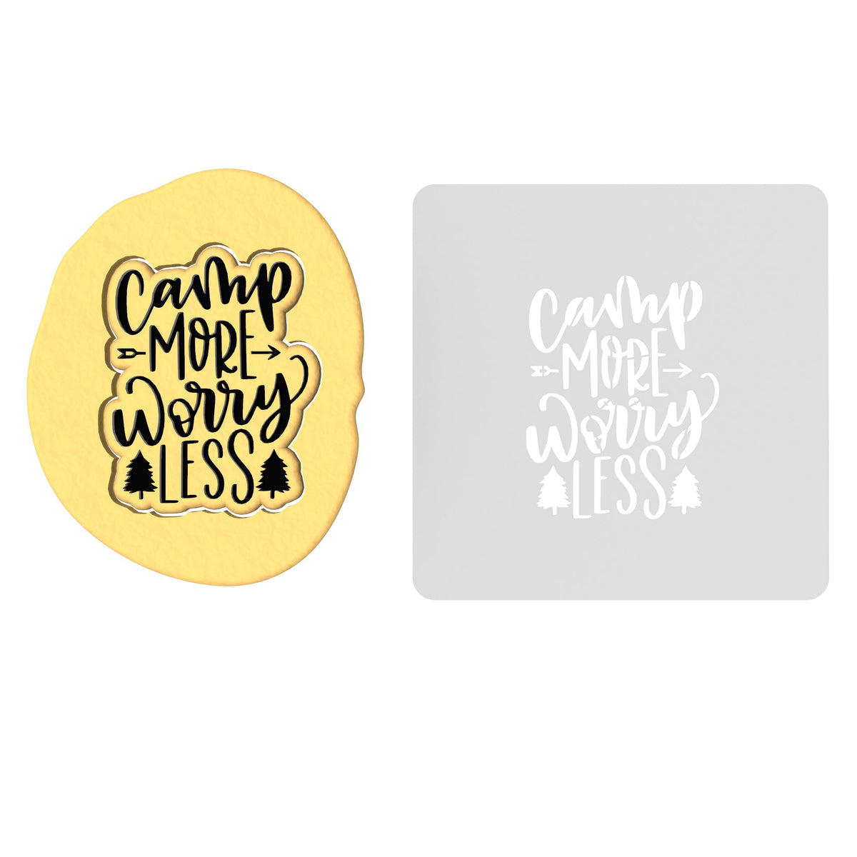 Camp More Worry Less Cookie Cutter | Stamp | Stencil #1 Boys/ Army / Outdoorsman Cookie Cutter Lady 2 Inch Small Cupcake Stamp Only Yes