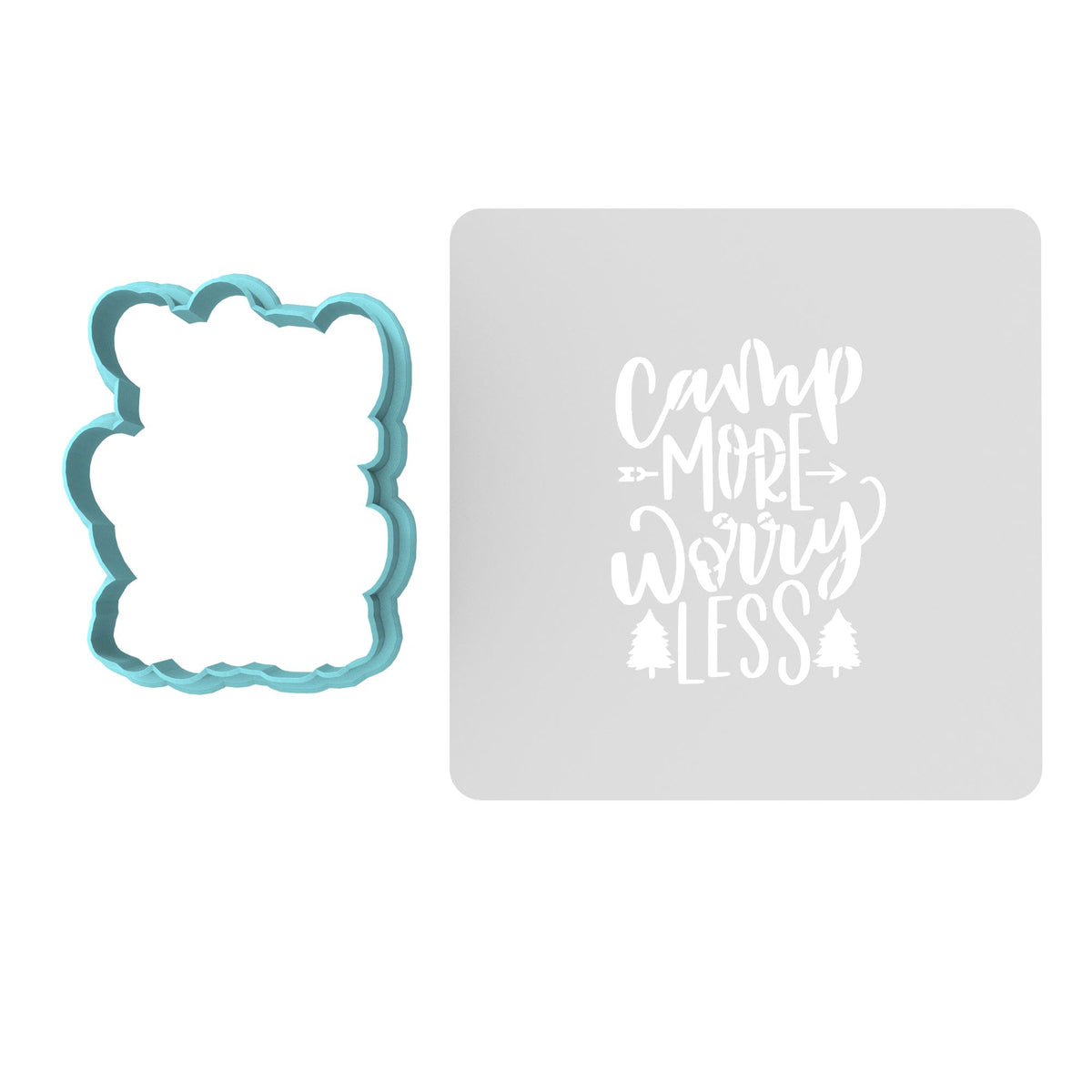 Camp More Worry Less Cookie Cutter | Stamp | Stencil #1 Boys/ Army / Outdoorsman Cookie Cutter Lady 2 Inch Small Cupcake Cutter Only Yes