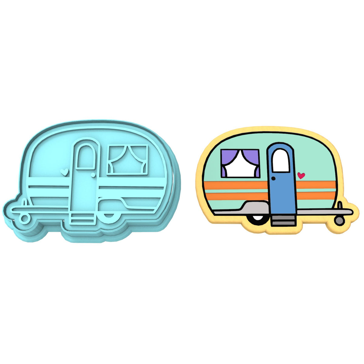 Camper Cookie Cutter | Stamp | Stencil #2 Boys/ Army / Outdoorsman Cookie Cutter Lady 2 Inch Small Cupcake Cutter + Stamp No
