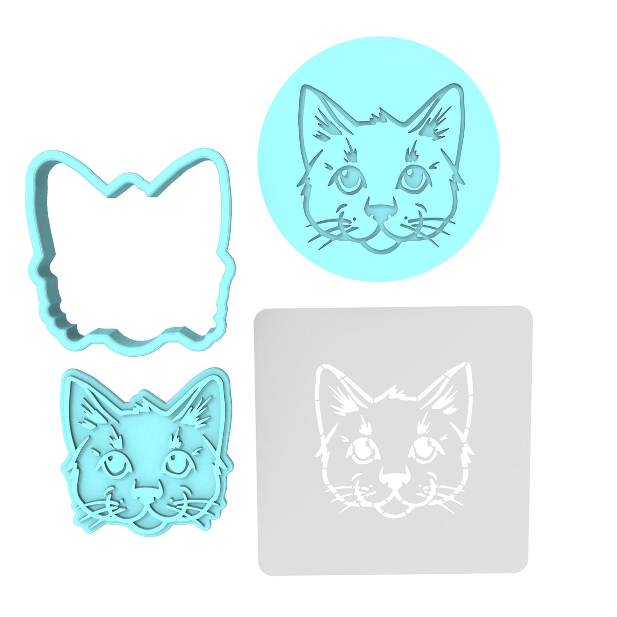 Cat Face Cookie Cutter | Stamp | Stencil #A Animals & Dinosaurs Cookie Cutter Lady MINI - 2 Inches (5cm) **FULL SET BUNDLE** Cutter + Stamp + Stencil + Debosser **BEST DEAL** 