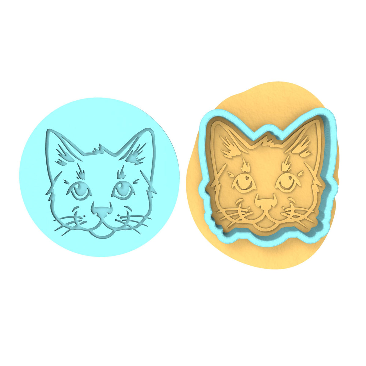 Cat Face Cookie Cutter | Stamp | Stencil #A Animals & Dinosaurs Cookie Cutter Lady MINI - 2 Inches (5cm) **BUNDLE** Cutter + Debosser 