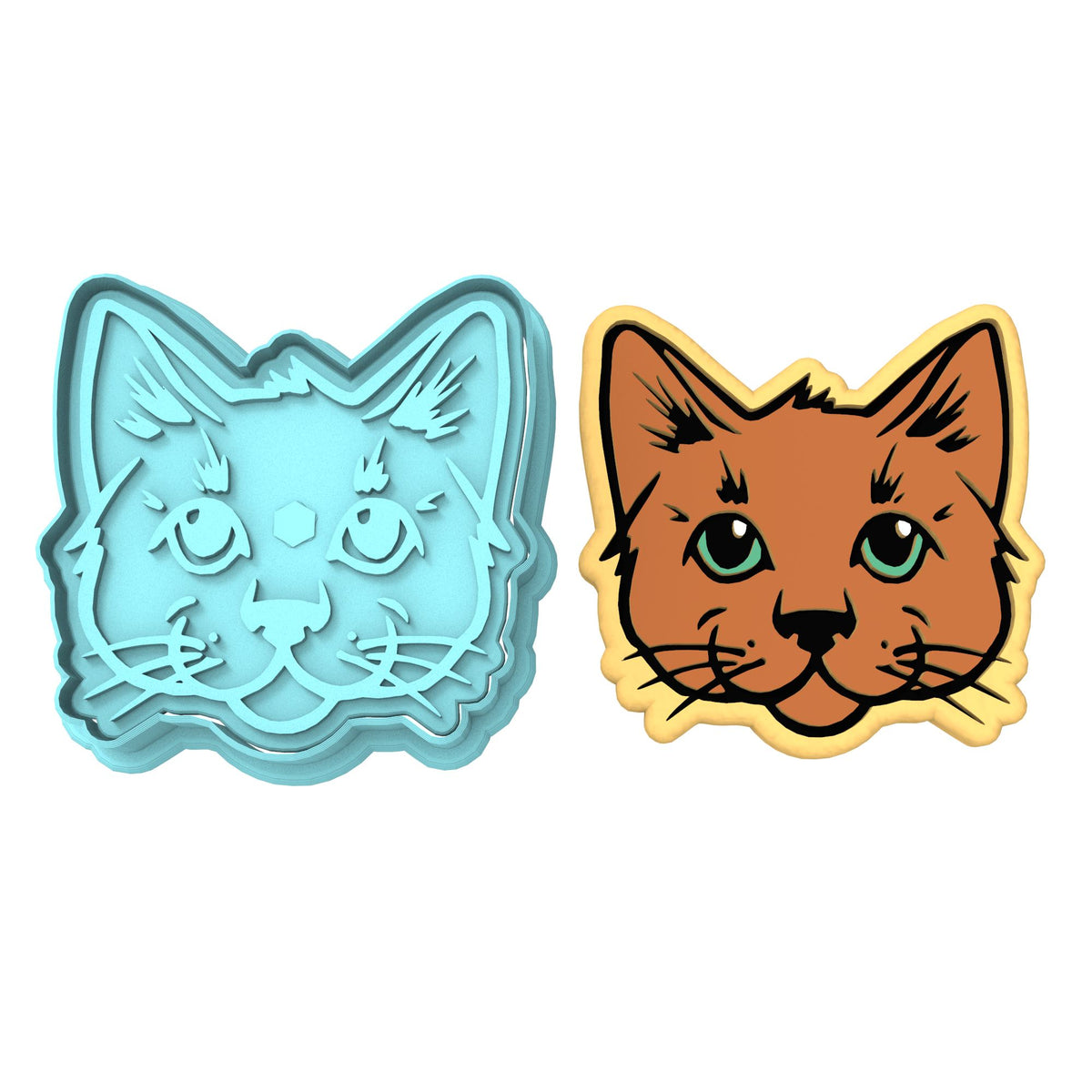 Cat Face Cookie Cutter | Stamp | Stencil #A Animals & Dinosaurs Cookie Cutter Lady MINI - 2 Inches (5cm) **BUNDLE** Cutter + Stamp 