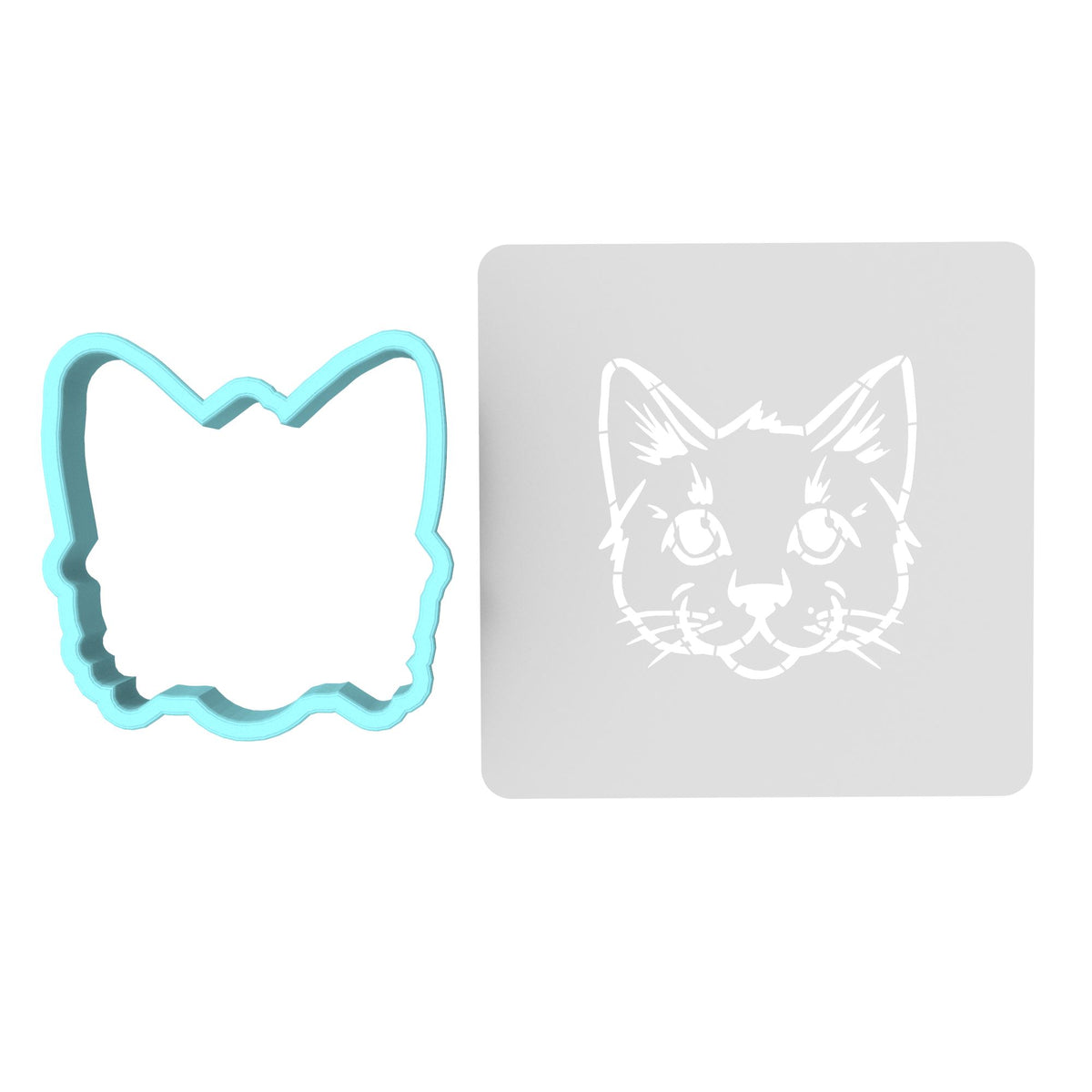 Cat Face Cookie Cutter | Stamp | Stencil #A Animals & Dinosaurs Cookie Cutter Lady MINI - 2 Inches (5cm) **BUNDLE** Cutter + Stencil 