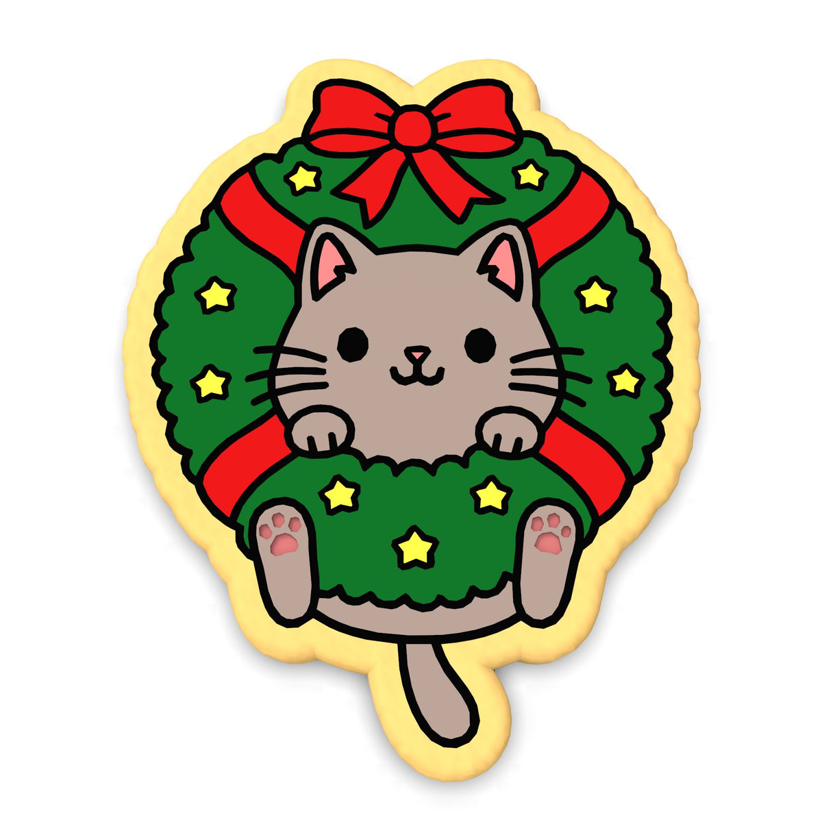 Cat in Christmas Wreath Cookie Cutter | Stamp | Stencil