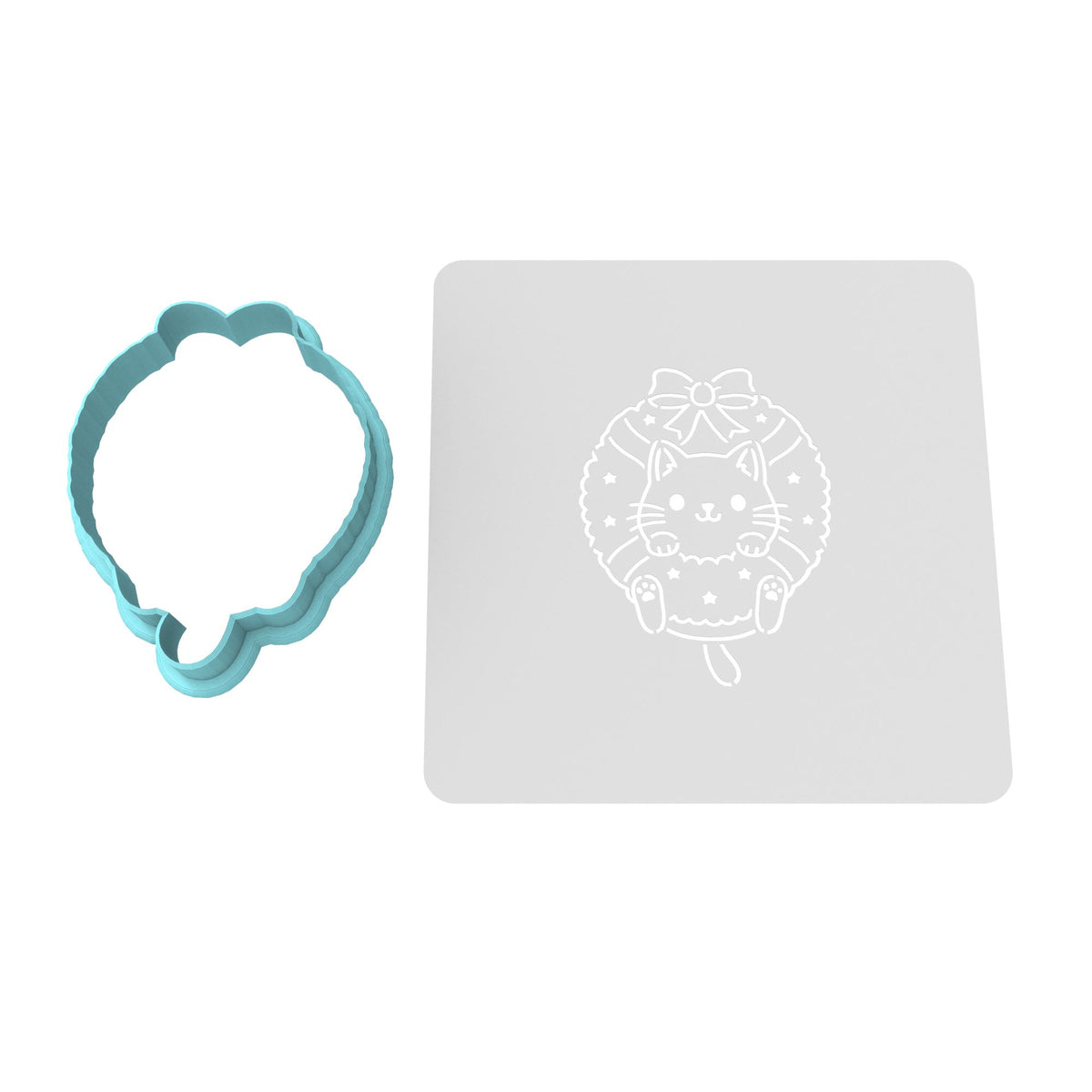 Cat in Christmas Wreath Cookie Cutter | Stamp | Stencil