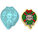 Cat in Christmas Wreath Cookie Cutter | Stamp | Stencil