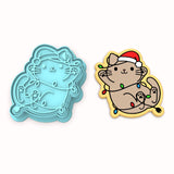 Cat Stuck in Christmas Lights Cookie Cutter | Stamp | Stencil
