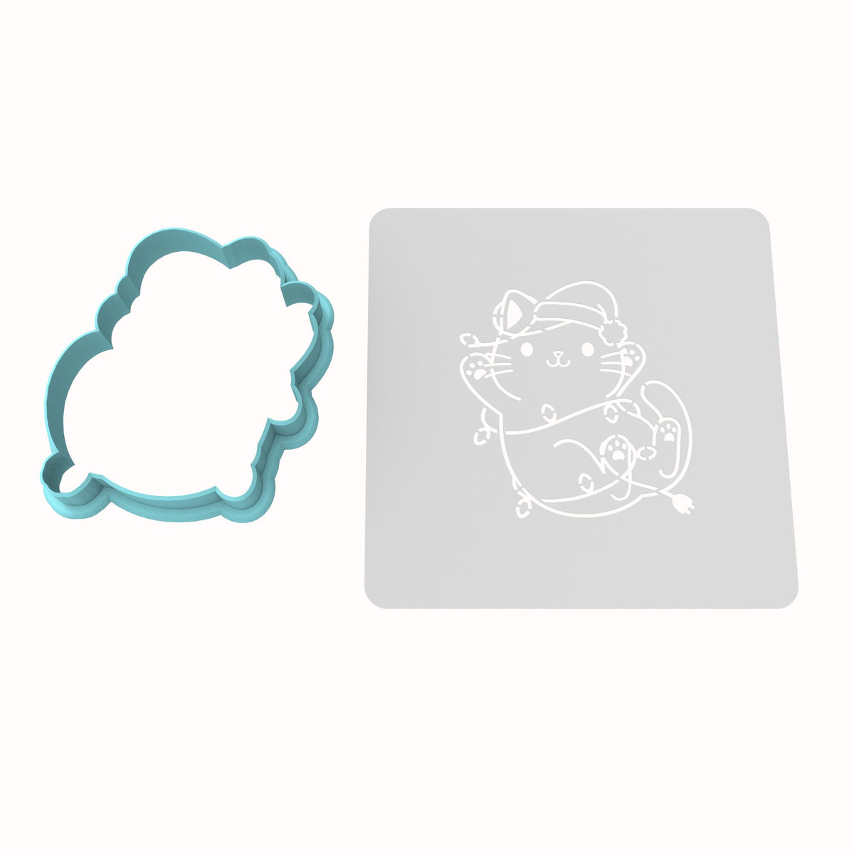 Cat Stuck in Christmas Lights Cookie Cutter | Stamp | Stencil Xmas / Winter / NYE Cookie Cutter Lady MINI - 2 Inches (5cm) **BUNDLE** Cutter + Stencil 