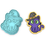 Cat Wearing Hat Cookie Cutter | Stamp | Stencil #1 Halloween / Fall Cookie Cutter Lady 2 Inch Small Cupcake Cutter + Stamp No