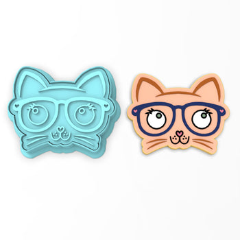 Cat with Glasses Cookie Cutter | Stamp | Stencil #1