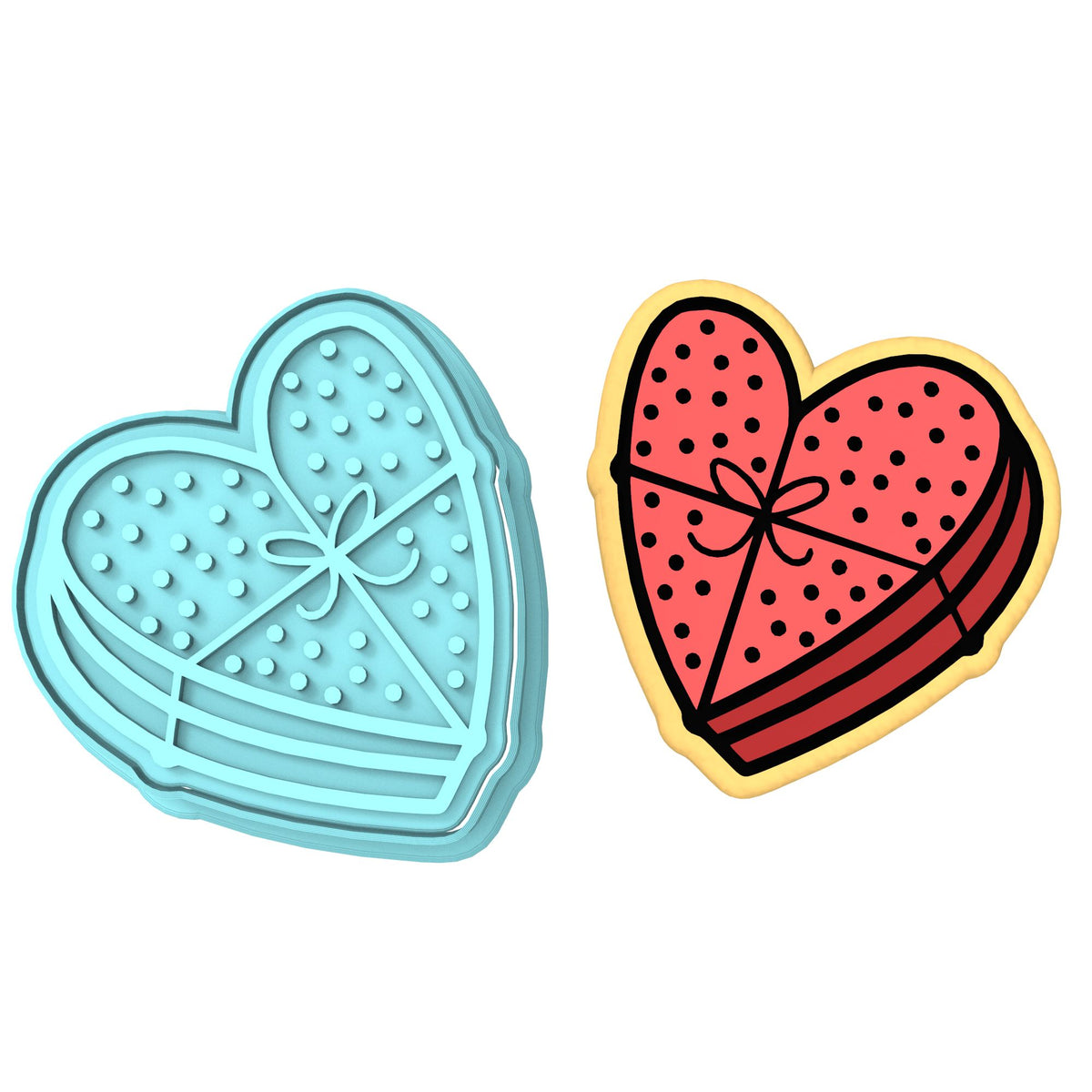 Chocolate Heart Box Cookie Cutter | Stamp | Stencil #1 Wedding / Baby / V Day Cookie Cutter Lady MINI - 2 Inches (5cm) **BUNDLE** Cutter + Stamp 