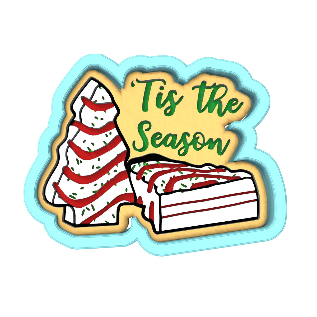 Christmas Cake Tis the Season Cookie Cutter | Stamp | Stencil #1