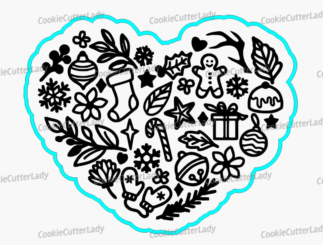 Christmas Heart Cookie Cutter | Stamp | Stencil #1