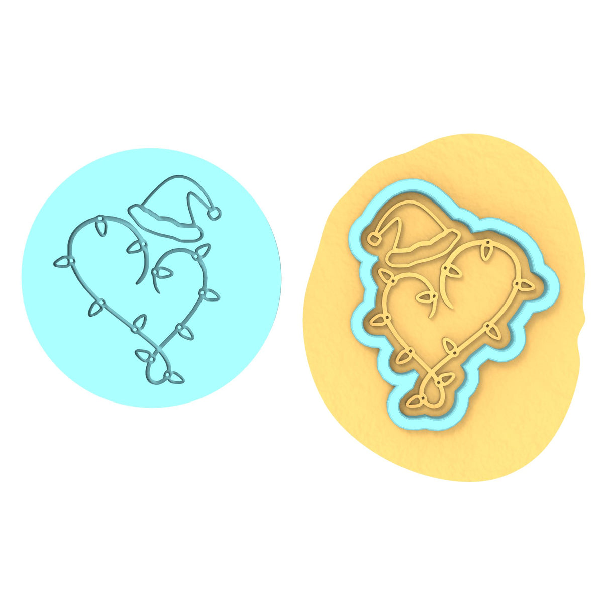 Christmas Heart Santa Hat Cookie Cutter | Stamp | Stencil #1 Xmas / Winter / NYE Cookie Cutter Lady MINI - 2 Inches (5cm) **BUNDLE** Cutter + Debosser 