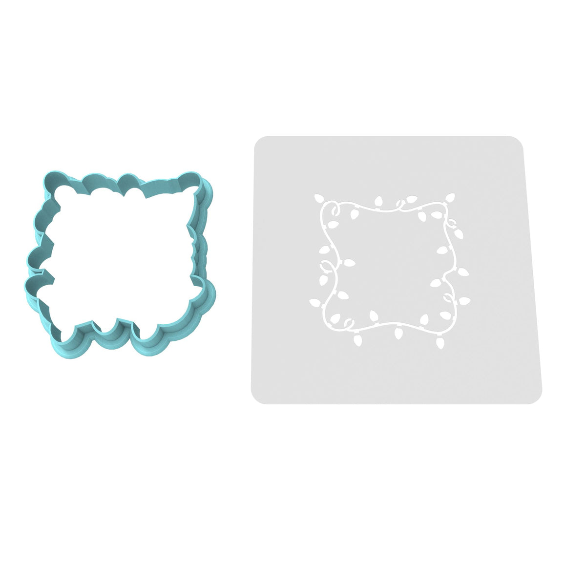 Christmas Light Plaque Cookie Cutter | Stamp | Stencil #2 Xmas / Winter / NYE Cookie Cutter Lady MINI - 2 Inches (5cm) **BUNDLE** Cutter + Stencil 