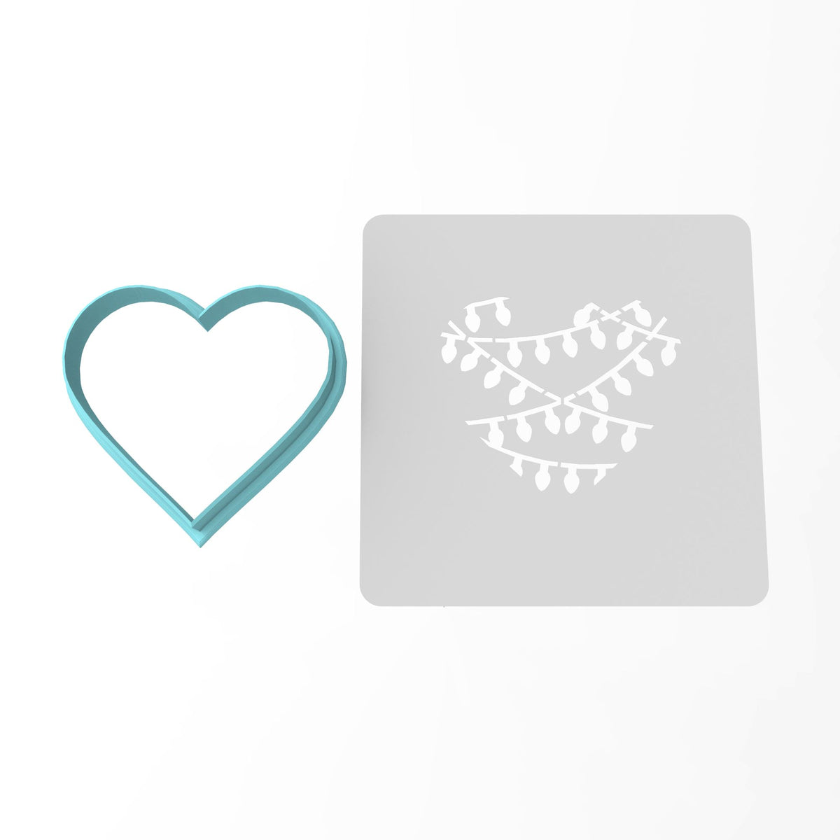 Christmas Lights Heart Cookie Cutter | Stamp | Stencil Xmas / Winter / NYE Cookie Cutter Lady MINI - 2 Inches (5cm) **BUNDLE** Cutter + Stencil 