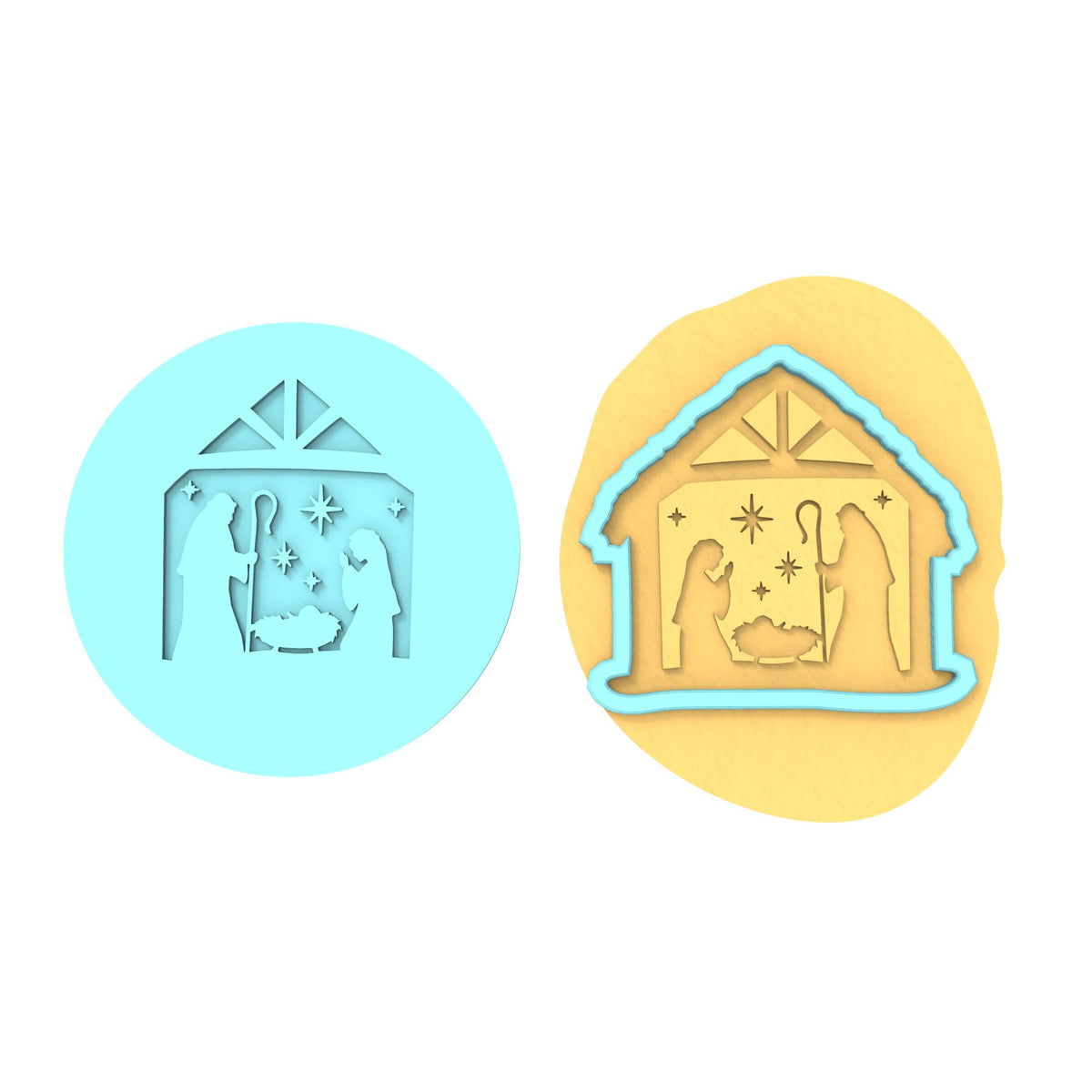 Christmas Nativity Cookie Cutter | Stamp | Stencil #2 Xmas / Winter / NYE Cookie Cutter Lady MINI - 2 Inches (5cm) **BUNDLE** Cutter + Debosser 