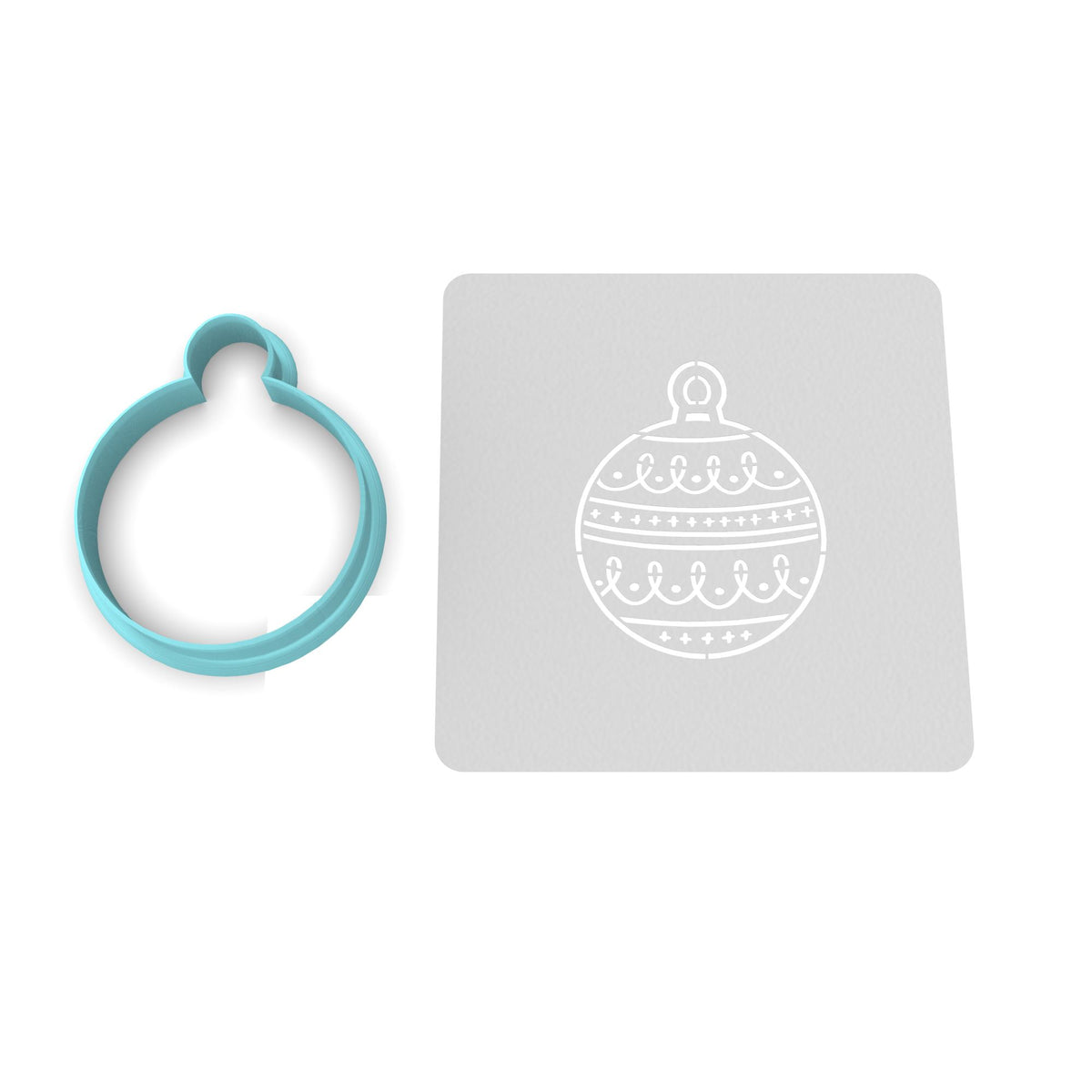 Christmas Ornament Ball Cookie Cutter | Stamp | Stencil #1 Xmas / Winter / NYE Cookie Cutter Lady MINI - 2 Inches (5cm) **BUNDLE** Cutter + Stencil 