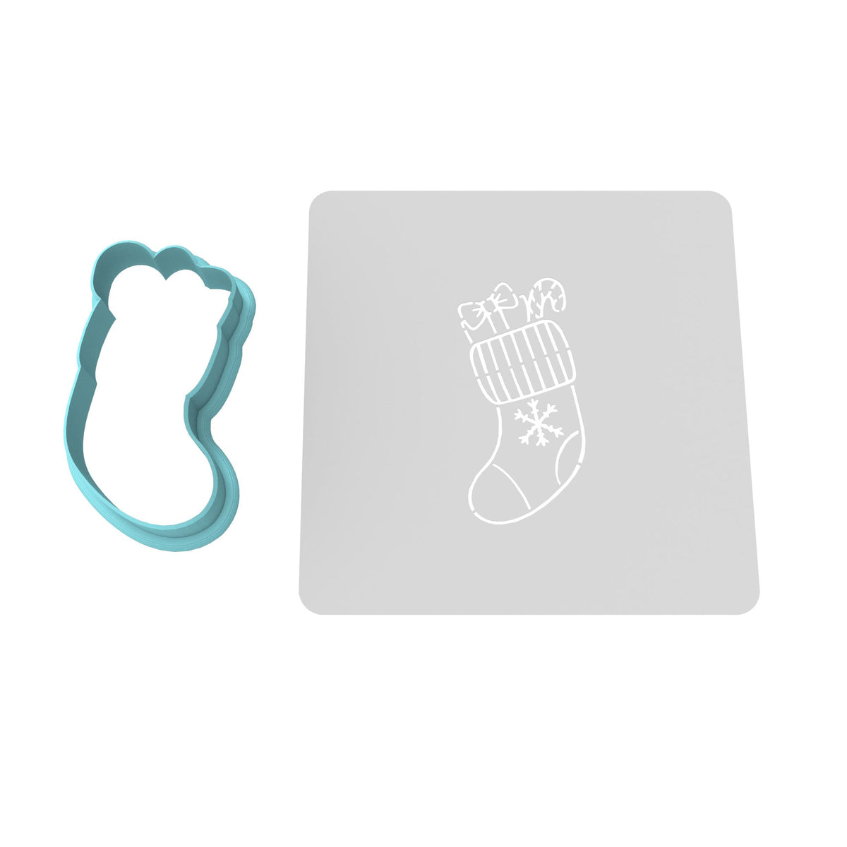 Christmas Stocking Cookie Cutter | Stamp | Stencil #2 Xmas / Winter / NYE Cookie Cutter Lady MINI - 2 Inches (5cm) **BUNDLE** Cutter + Stencil 