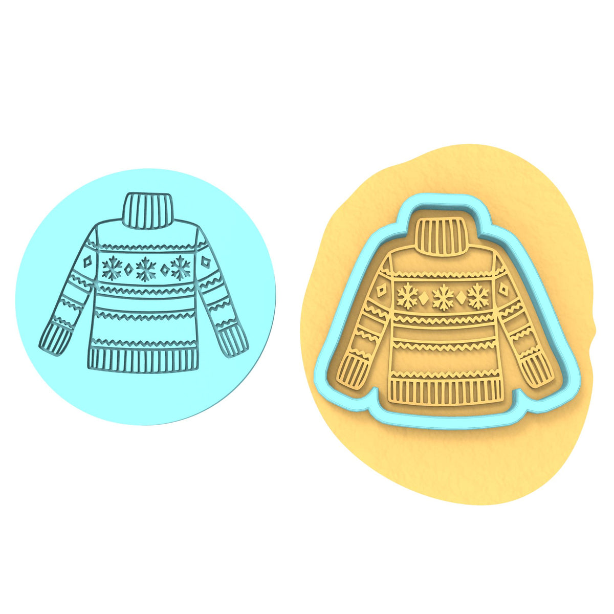 Christmas Sweater Cookie Cutter | Stamp | Stencil #1 Xmas / Winter / NYE Cookie Cutter Lady MINI - 2 Inches (5cm) **BUNDLE** Cutter + Debosser 