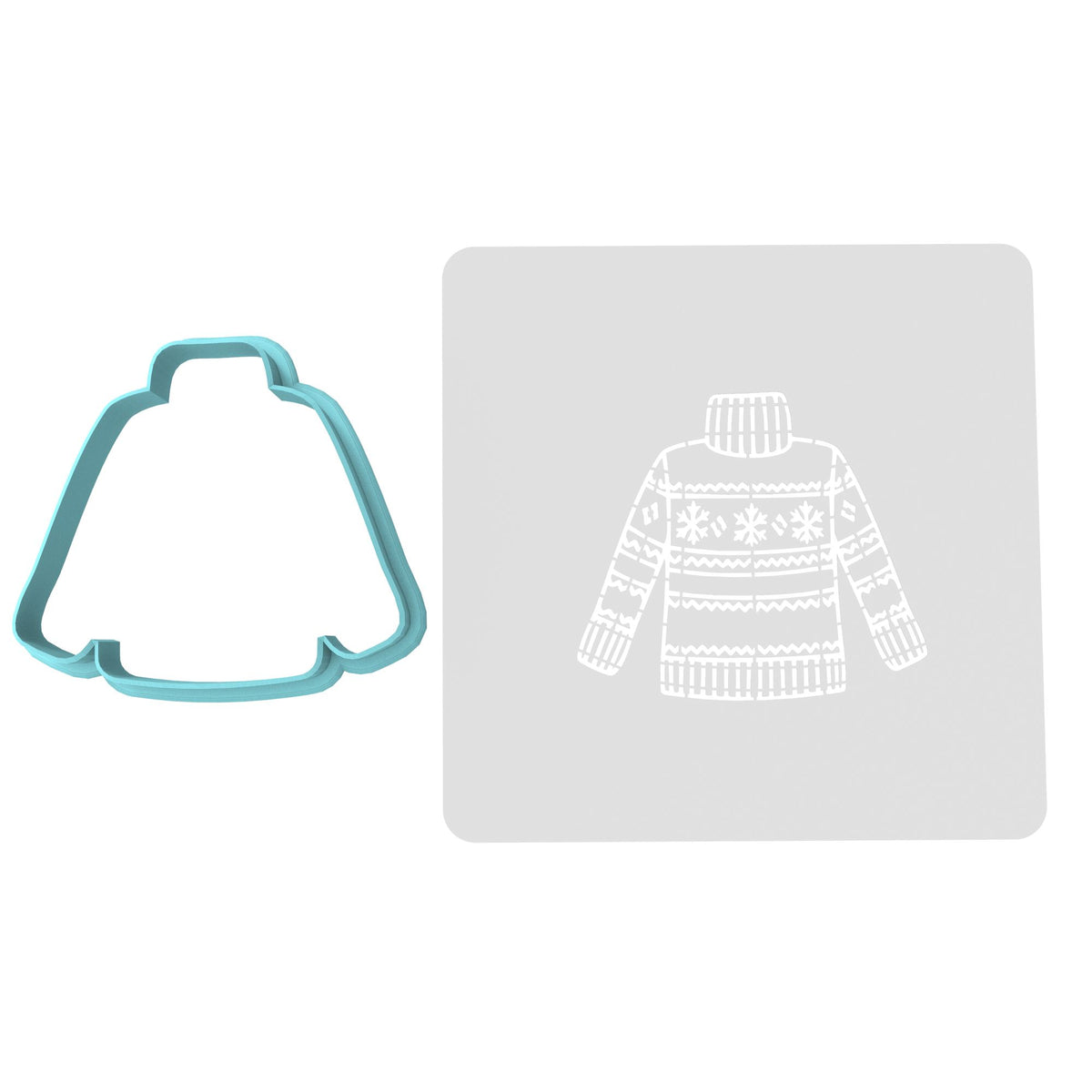 Christmas Sweater Cookie Cutter | Stamp | Stencil #1 Xmas / Winter / NYE Cookie Cutter Lady MINI - 2 Inches (5cm) **BUNDLE** Cutter + Stencil 