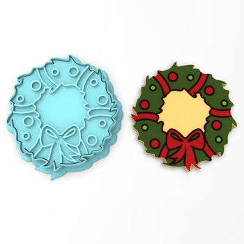 Christmas Wreath Cookie Cutter | Stamp | Stencil #1 Xmas / Winter / NYE Cookie Cutter Lady 2 Inch Small Cupcake Cutter + Stamp No