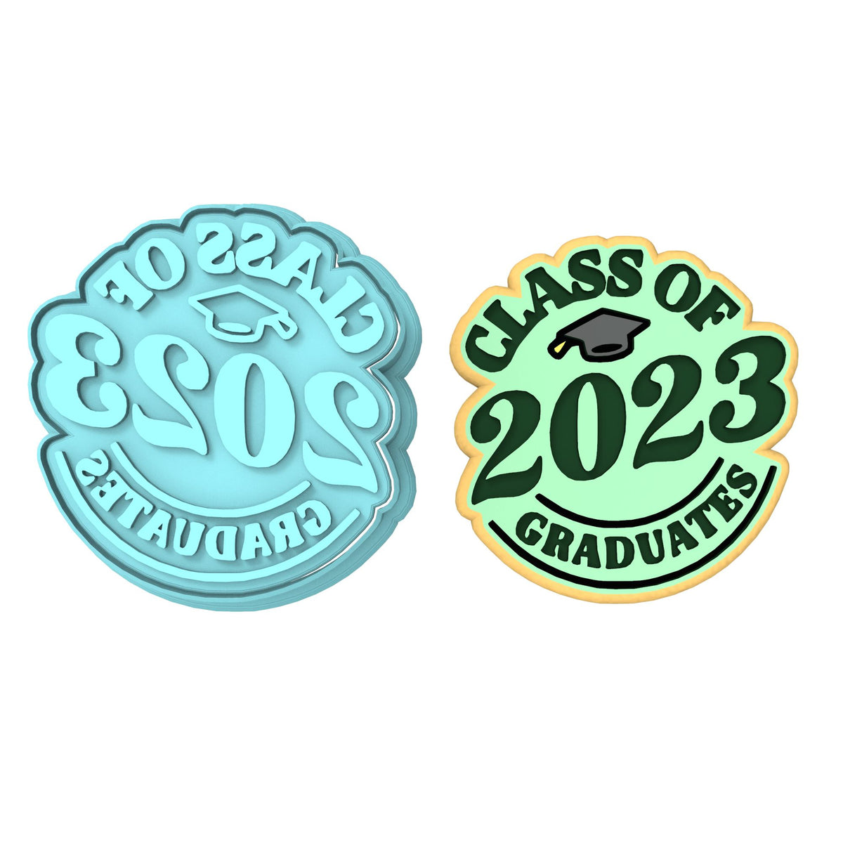 Class of 2023 Cookie Cutter | Stamp | Stencil #C Wedding / Baby / V Day Cookie Cutter Lady MINI - 2 Inches (5cm) **BUNDLE** Cutter + Stamp 