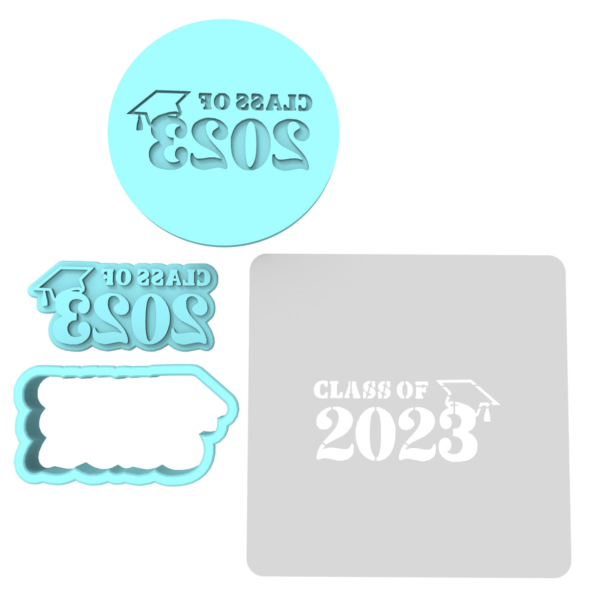 Class of 2023 Cookie Cutter | Stamp | Stencil #D Wedding / Baby / V Day Cookie Cutter Lady MINI - 2 Inches (5cm) **FULL SET BUNDLE** Cutter + Stamp + Stencil + Debosser **BEST DEAL** 